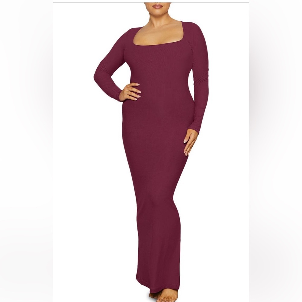 SKIMS Large lounge dress long sleeve soft wine color NWT